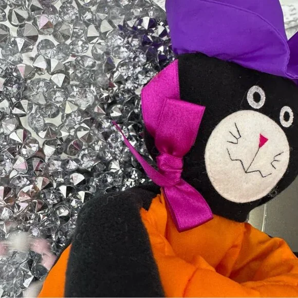 AVON Plush Halloween Black Cat Witch Wizard Pumpkin Candy Bucket Party vintage